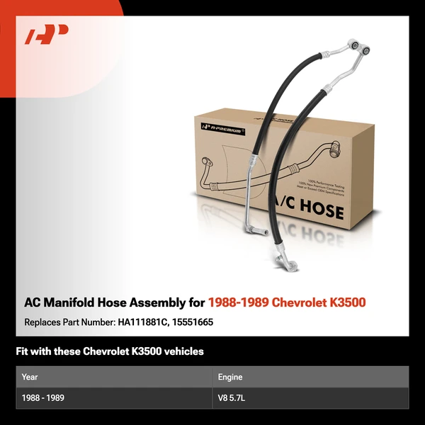 AC Manifold Hose Assembly for 1988-1989 Chevrolet K3500