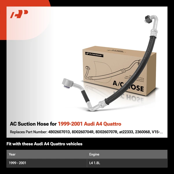 AC Suction Hose for 1999-2001 Audi A4 Quattro