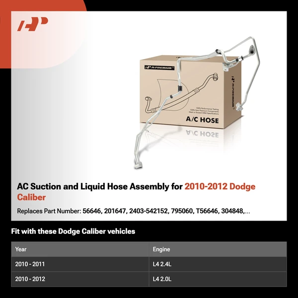 AC Suction and Liquid Hose Assembly for 2010-2012 Dodge Caliber