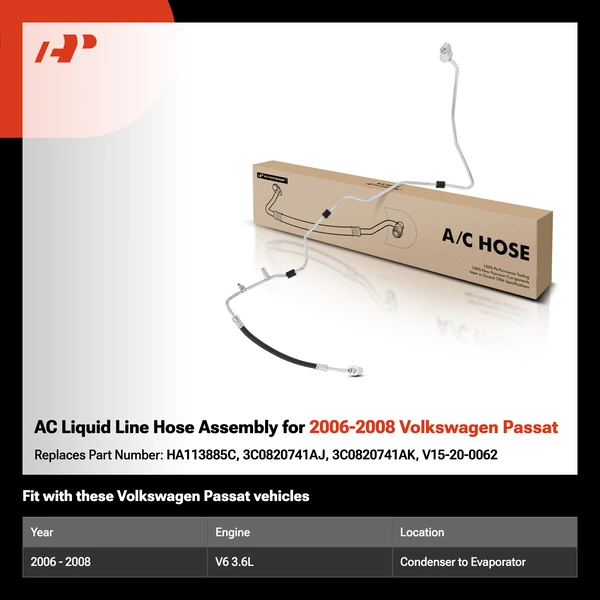 AC Liquid Line Hose Assembly for 2006-2008 Volkswagen Passat