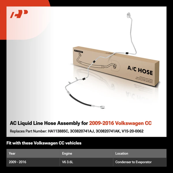 AC Liquid Line Hose Assembly for 2009-2016 Volkswagen CC
