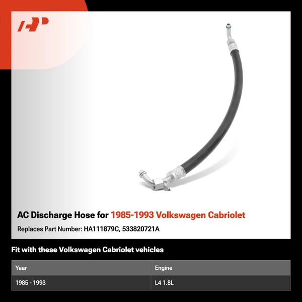 AC Discharge Hose for 1985-1993 Volkswagen Cabriolet