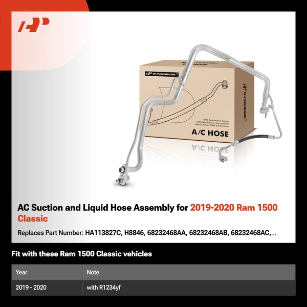 AC Suction and Liquid Hose Assembly for 2019-2020 Ram 1500 Classic