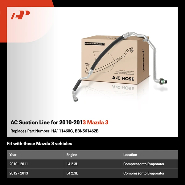 AC Suction Line for 2010-2013 Mazda 3