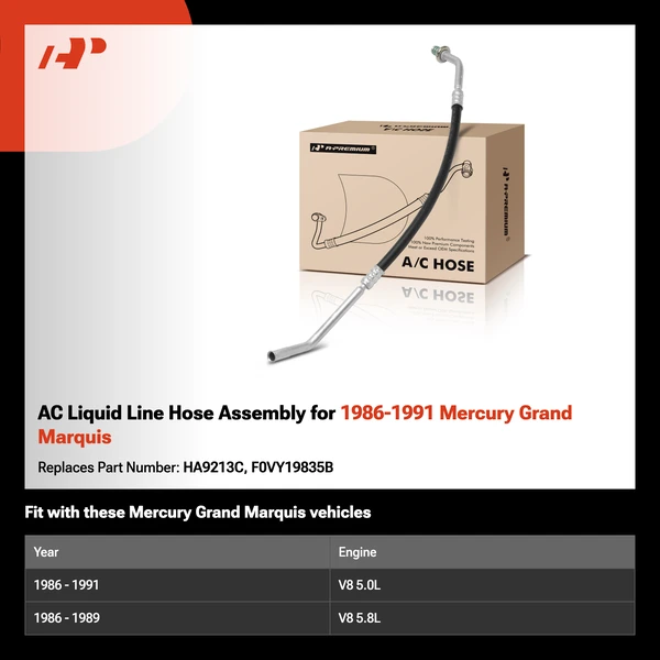 AC Liquid Line Hose Assembly for 1986-1991 Mercury Grand Marquis