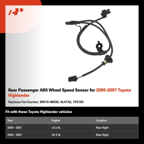 Rear Passenger ABS Wheel Speed Sensor for 2005-2007 Toyota Highlander