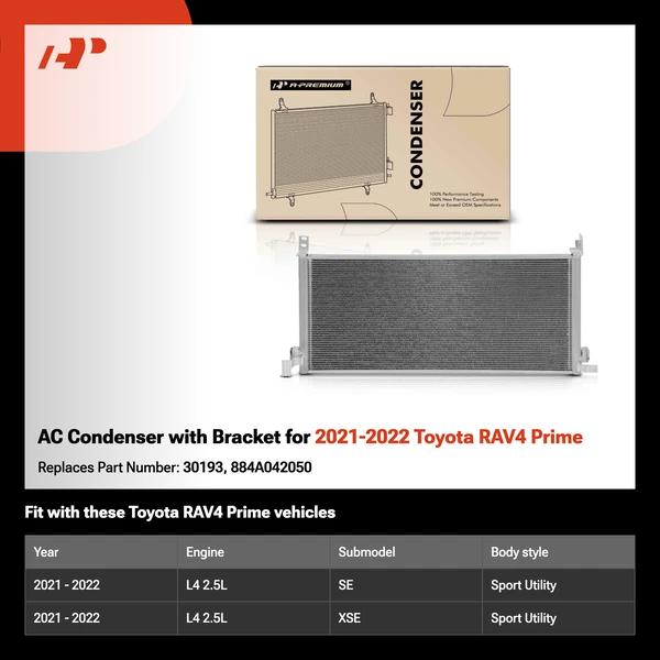 AC Condenser with Bracket for 2021-2022 Toyota RAV4 Prime