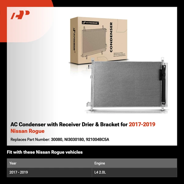 AC Condenser with Receiver Drier & Bracket for 2017-2019 Nissan Rogue