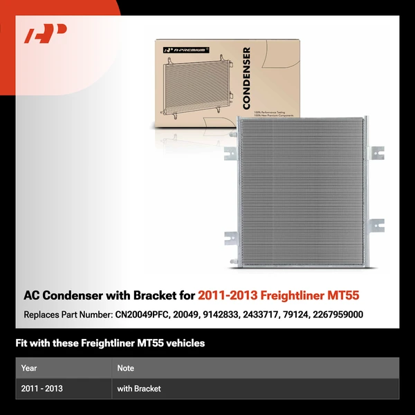 AC Condenser with Bracket for 2011-2013 Freightliner MT55