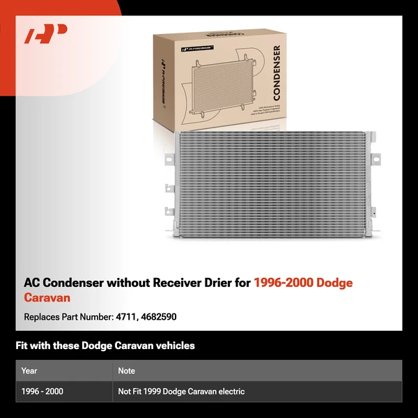 AC Condenser without Receiver Drier for 1996-2000 Dodge Caravan