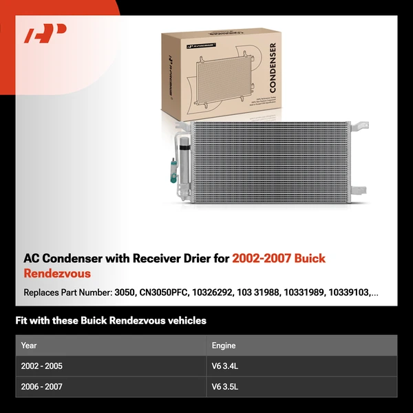 AC Condenser with Receiver Drier for 2002-2007 Buick Rendezvous