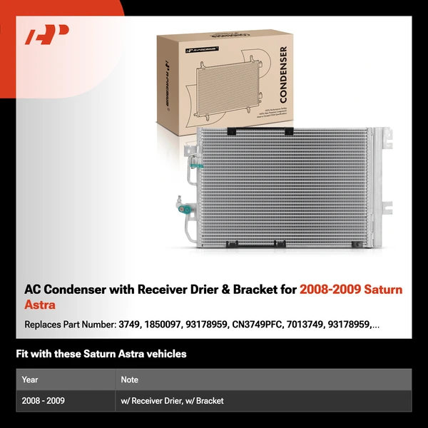 AC Condenser with Receiver Drier & Bracket for 2008-2009 Saturn Astra