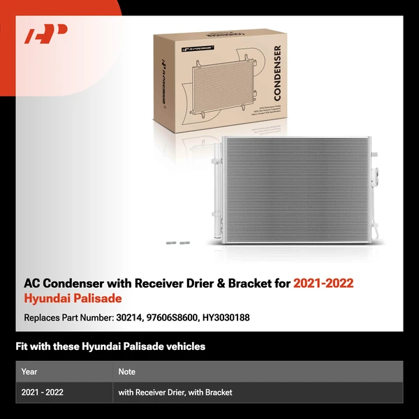 AC Condenser with Receiver Drier & Bracket for 2021-2022 Hyundai Palisade