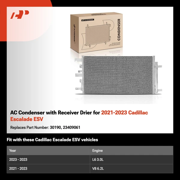 AC Condenser with Receiver Drier for 2021-2023 Cadillac Escalade ESV