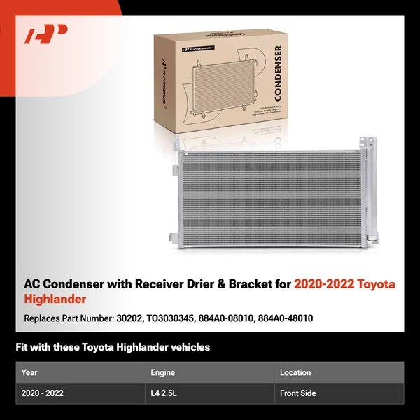 AC Condenser with Receiver Drier & Bracket for 2020-2022 Toyota Highlander