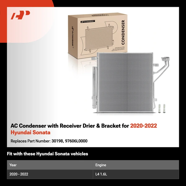 AC Condenser with Receiver Drier & Bracket for 2020-2022 Hyundai Sonata