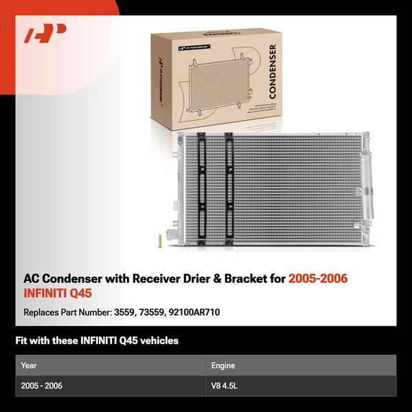 AC Condenser with Receiver Drier & Bracket for 2005-2006 INFINITI Q45
