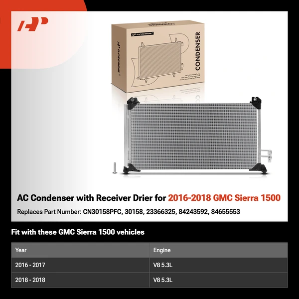 AC Condenser with Receiver Drier for 2016-2018 GMC Sierra 1500