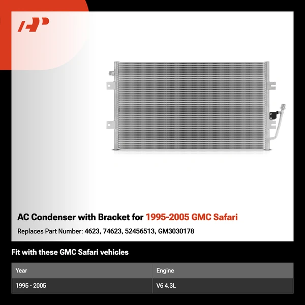 AC Condenser with Bracket for 1995-2005 GMC Safari