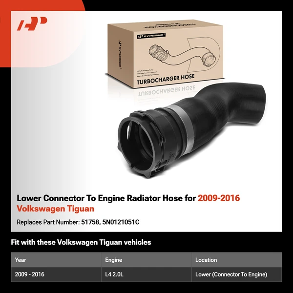 Lower Connector To Engine Radiator Hose for 2009-2016 Volkswagen Tiguan