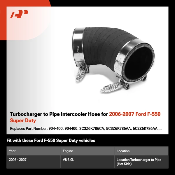 Turbocharger to Pipe Intercooler Hose for 2006-2007 Ford F-550 Super Duty
