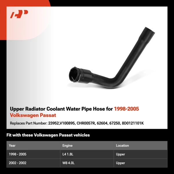 Upper Radiator Coolant Water Pipe Hose for 1998-2005 Volkswagen Passat