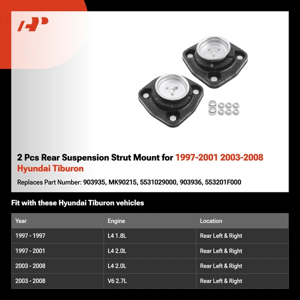 2 Pcs Rear Suspension Strut Mount for 1997-2001 2003-2008 Hyundai Tiburon