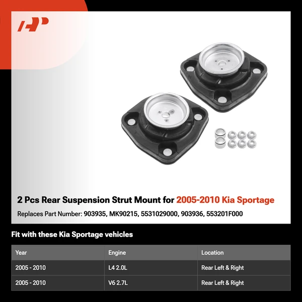 2 Pcs Rear Suspension Strut Mount for 2005-2010 Kia Sportage