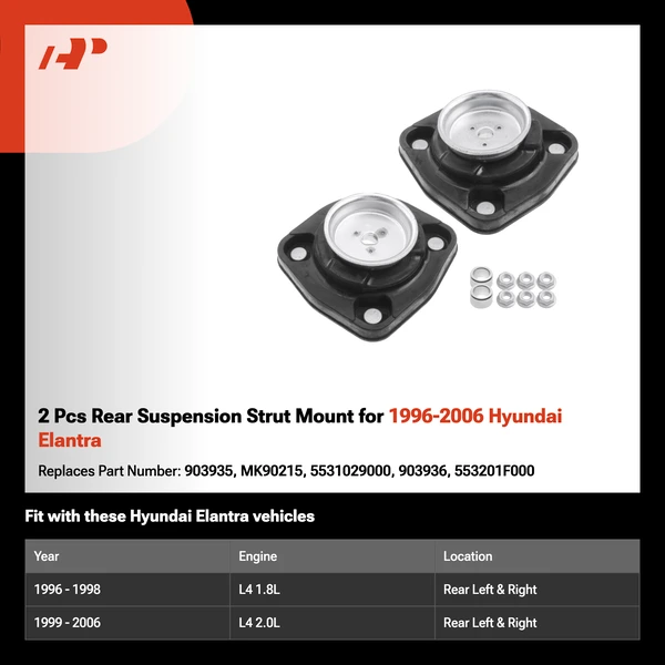 2 Pcs Rear Suspension Strut Mount for 1996-2006 Hyundai Elantra