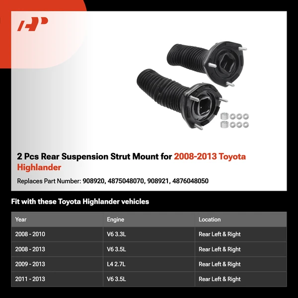 2 Pcs Rear Suspension Strut Mount for 2008-2013 Toyota Highlander
