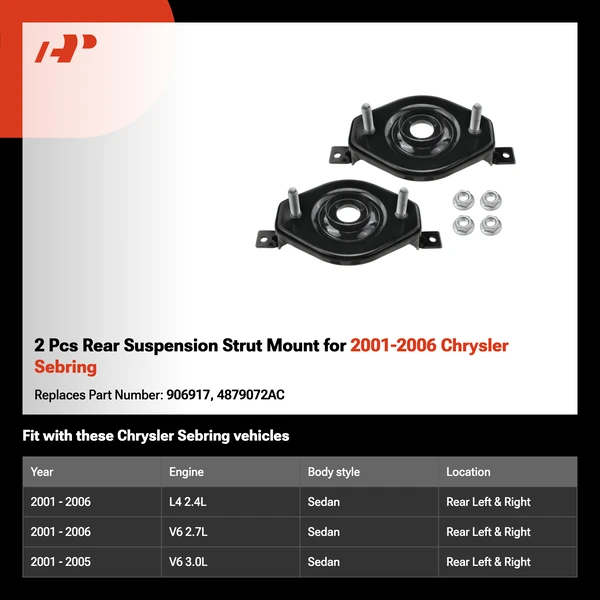 2 Pcs Rear Suspension Strut Mount for 2001-2006 Chrysler Sebring