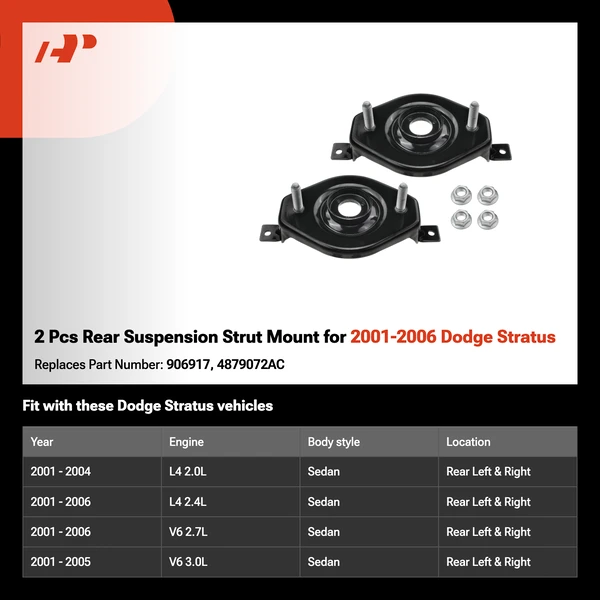 2 Pcs Rear Suspension Strut Mount for 2001-2006 Dodge Stratus