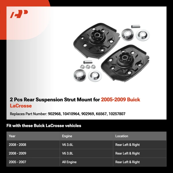 2 Pcs Rear Suspension Strut Mount for 2005-2009 Buick LaCrosse