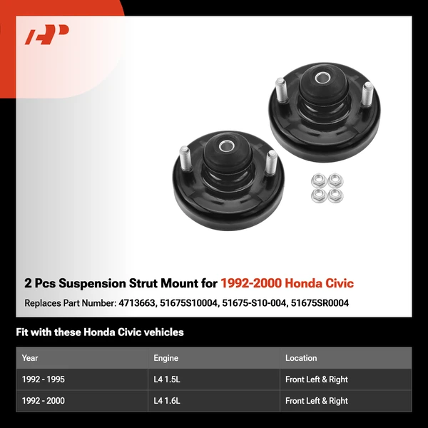 2 Pcs Suspension Strut Mount for 1992-2000 Honda Civic