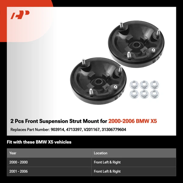 2 Pcs Front Suspension Strut Mount for 2000-2006 BMW X5