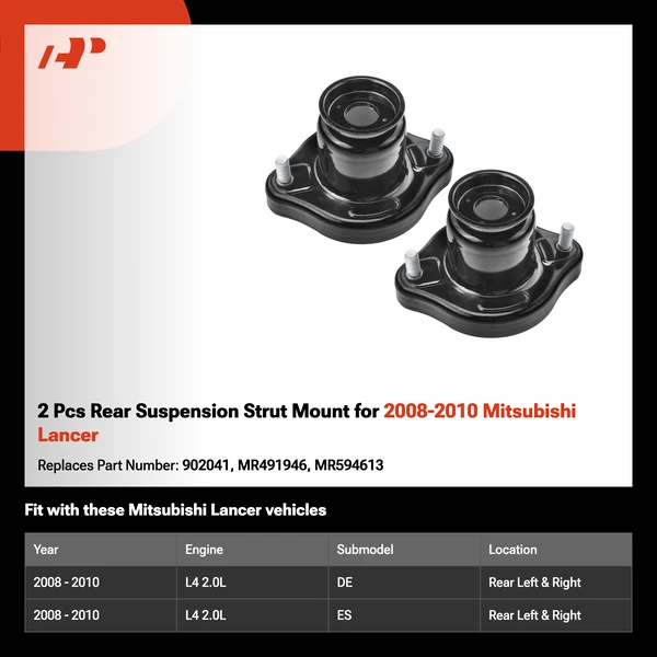 2 Pcs Rear Suspension Strut Mount for 2008-2010 Mitsubishi Lancer