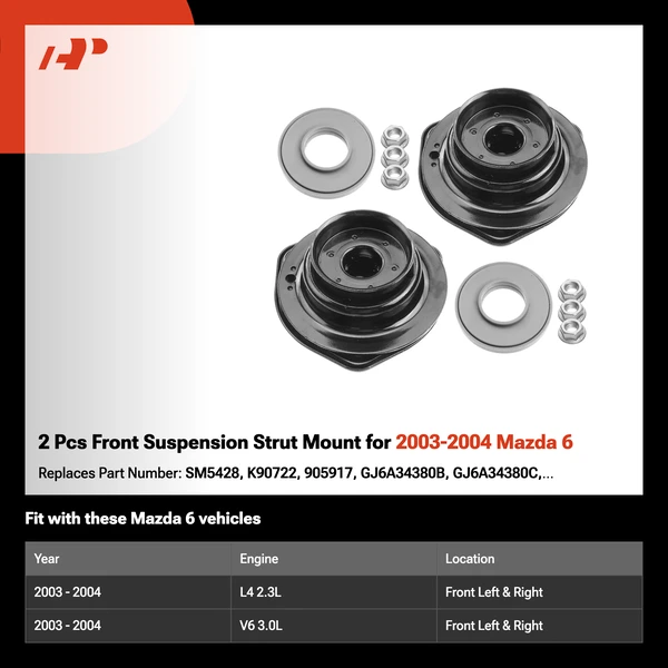 2 Pcs Front Suspension Strut Mount for 2003-2004 Mazda 6