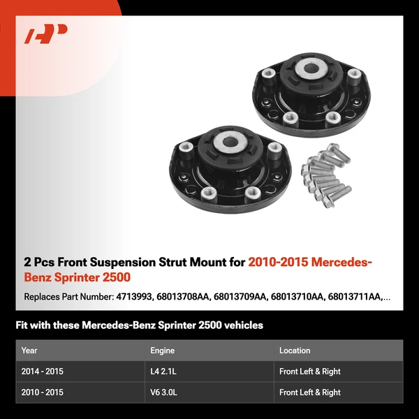 2 Pcs Front Suspension Strut Mount for 2010-2015 Mercedes-Benz Sprinter 2500