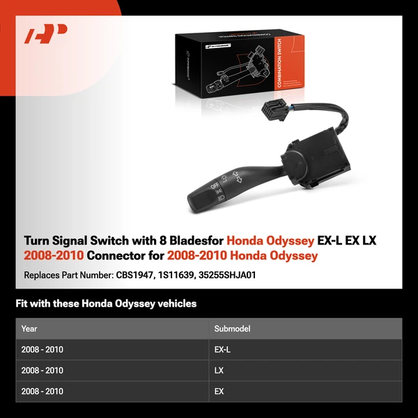 Turn Signal Switch with 8 Bladesfor Honda Odyssey EX-L EX LX 2008-2010 Connector for 2008-2010 Honda Odyssey