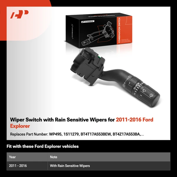 Wiper Switch with Rain Sensitive Wipers for 2011-2016 Ford Explorer