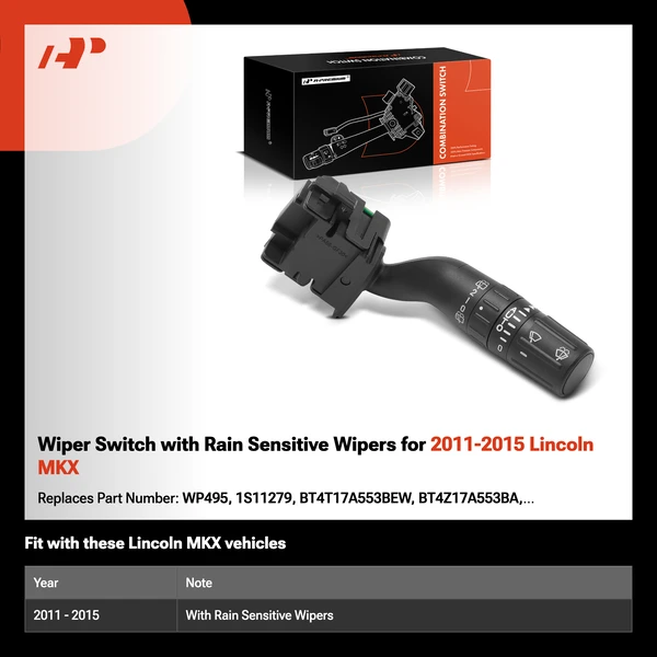 Wiper Switch with Rain Sensitive Wipers for 2011-2015 Lincoln MKX