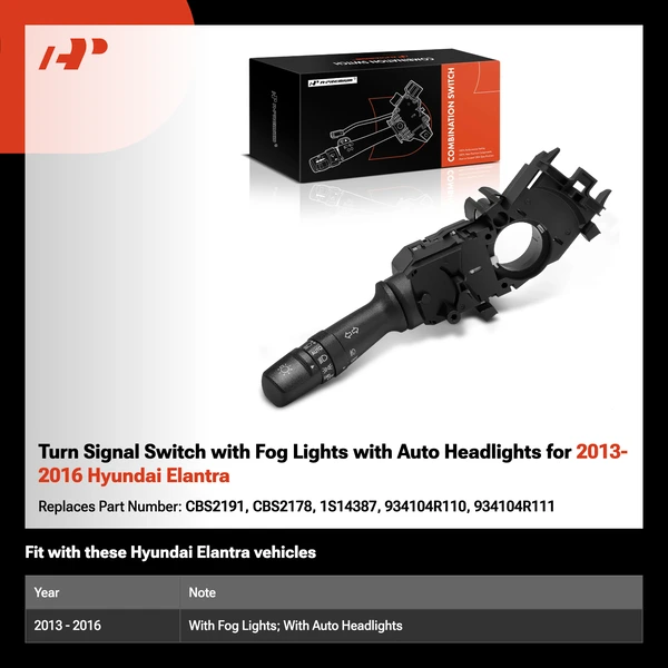 Turn Signal Switch with Fog Lights with Auto Headlights for 2013-2016 Hyundai Elantra
