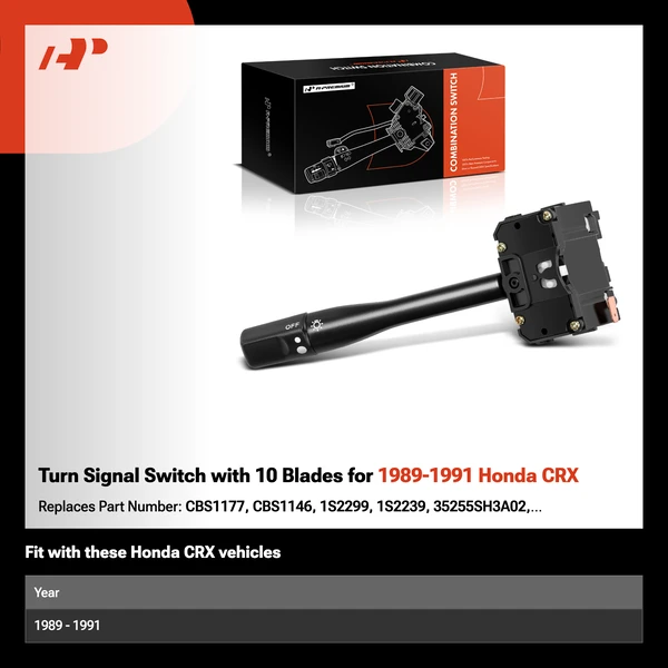 Turn Signal Switch with 10 Blades for 1989-1991 Honda CRX