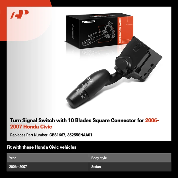 Turn Signal Switch with 10 Blades Square Connector for 2006-2007 Honda Civic