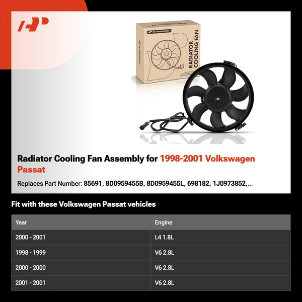 Radiator Cooling Fan Assembly for 1998-2001 Volkswagen Passat