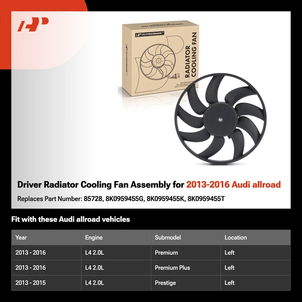 Driver Radiator Cooling Fan Assembly for 2013-2016 Audi allroad