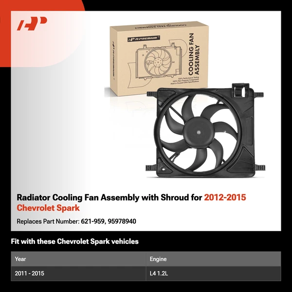 Radiator Cooling Fan Assembly with Shroud for 2012-2015 Chevrolet Spark