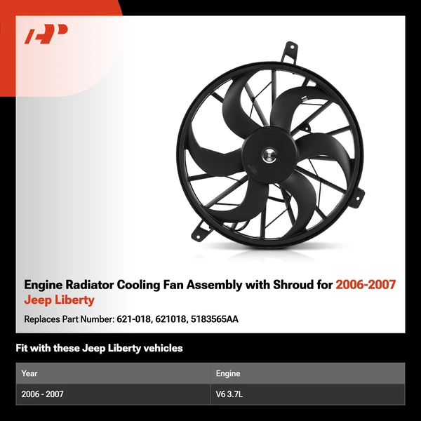 Engine Radiator Cooling Fan Assembly with Shroud for 2006-2007 Jeep Liberty