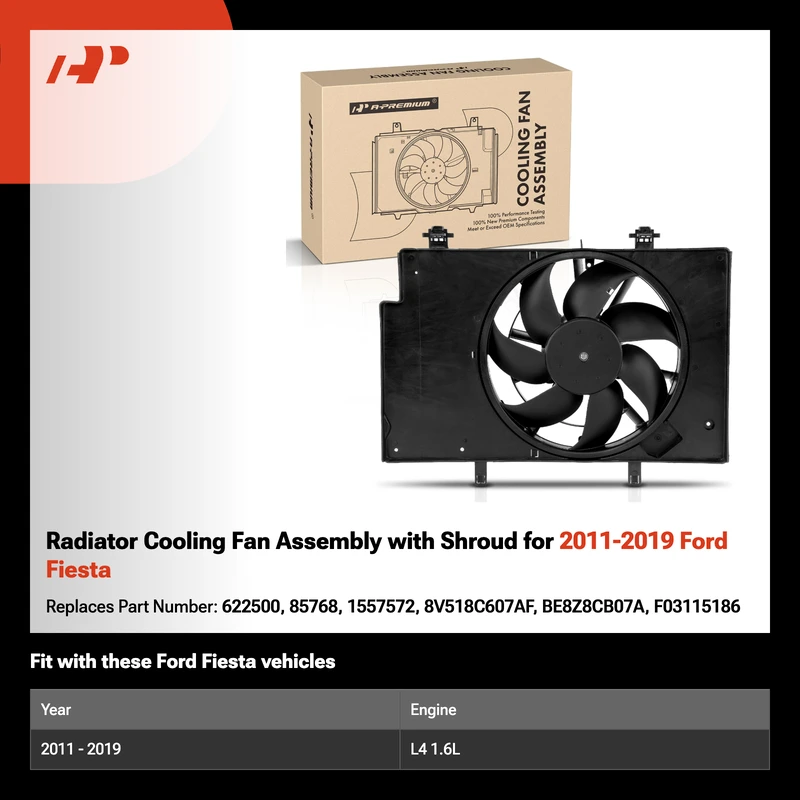 Radiator Cooling Fan Assembly with Shroud for 2011-2019 Ford Fiesta