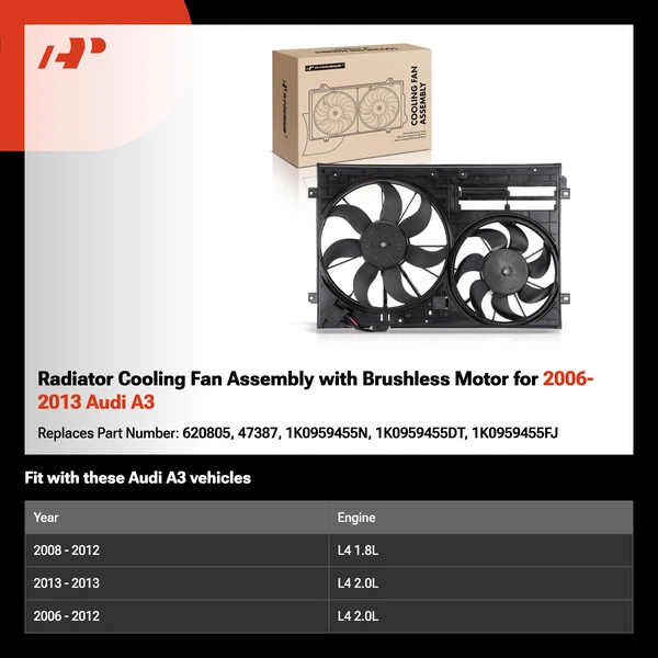 Radiator Cooling Fan Assembly with Brushless Motor for 2006-2013 Audi A3